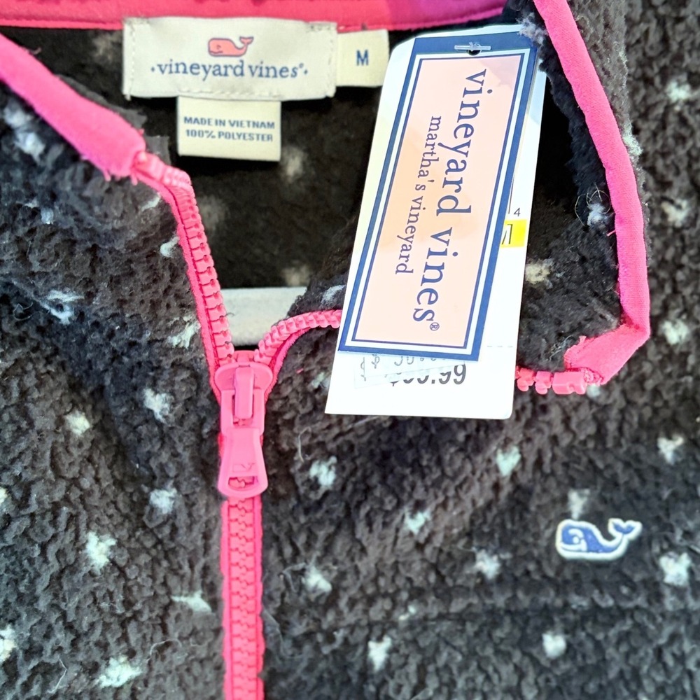 Vineyard Vines Womens polka dot Sherpa Fleece Quarter Zip Shep Shirt Navy Pink - Picture 4 of 6